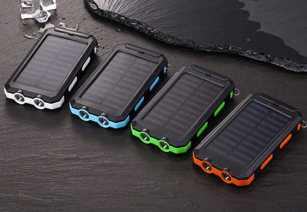 Solar power bank 20000mAh with dual LED flashlight for emergency preparedness and power outages