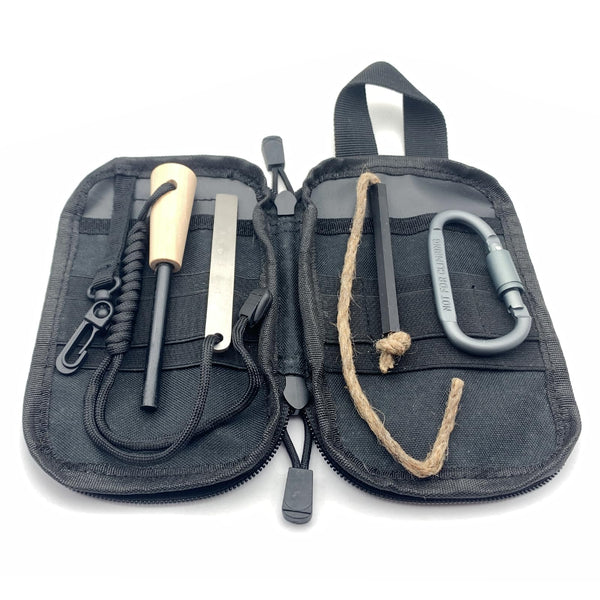Flint & Steel Survival Fire Starter Kit with Bag (Black)